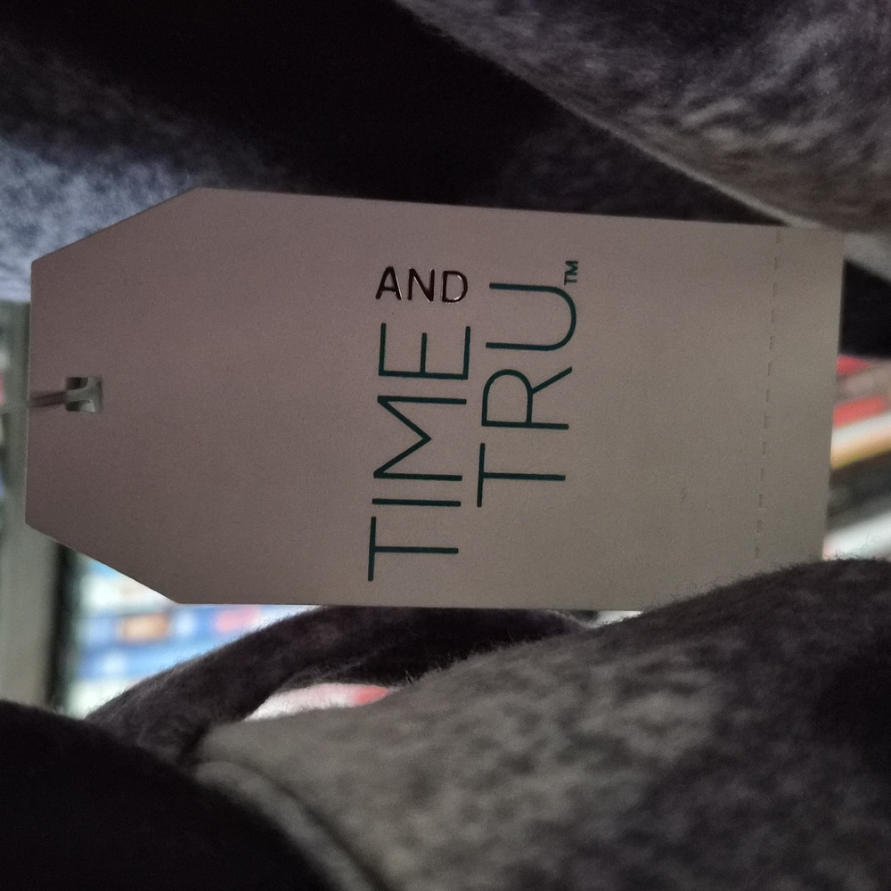 NWT Time and Tru Plaid Long Coat With Belt- Black and White Size 3x - Picture 3 of 7